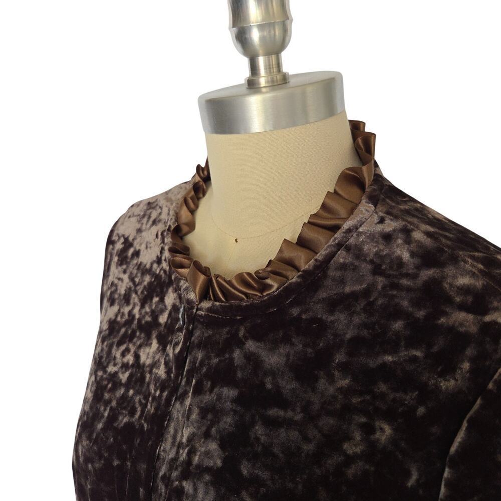 Vintage 90s Crushed Velvet Top Size S M Brown Ribbon Goth Grunge Whimsygoth - Picture 5 of 7